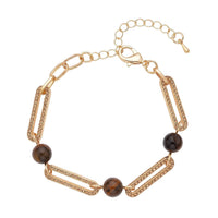 Doorbuster South African Yellow Tiger's Eye and Champagne Austrian Crystal Paper Clip Bracelet in Goldtone (7.50-9.50In) 10.00 ctw