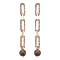 Doorbuster South African Yellow Tiger's Eye and Champagne Austrian Crystal Paper Clip Earrings in Goldtone 6.00 ctw