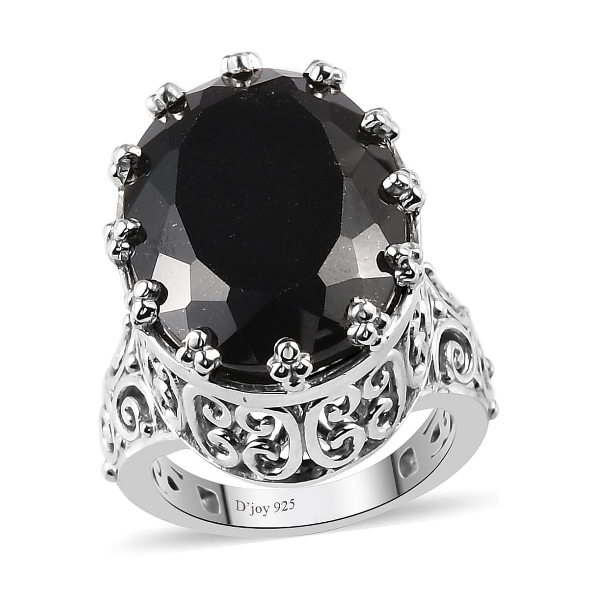 Australian Black Tourmaline Solitaire Ring in Platinum Over Sterling Silver 7.80 Grams 20.50 ctw