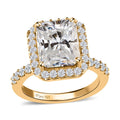 Radiant Cut Moissanite Halo Ring in Vermeil Yellow Gold Over Sterling Silver (Size 9.0) 4.20 ctw - Sticky add to cart bar