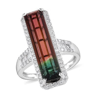 LUXORO 10K White Gold Premium Bi-Color Tourmaline and G-H I3 Diamond Ring 4 Grams 7.70 ctw
