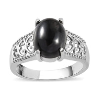 Indian Black Star Diopside Solitaire Ring in Stainless Steel 3.65 ctw