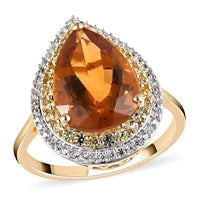 Santa Ana Madeira Citrine and Multi Gemstone Double Halo Ring in Vermeil Yellow Gold Over Sterling Silver 5.80 ctw