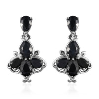Australian Midnight Sapphire Dangling Earrings in Platinum Over Sterling Silver 8.50 ctw