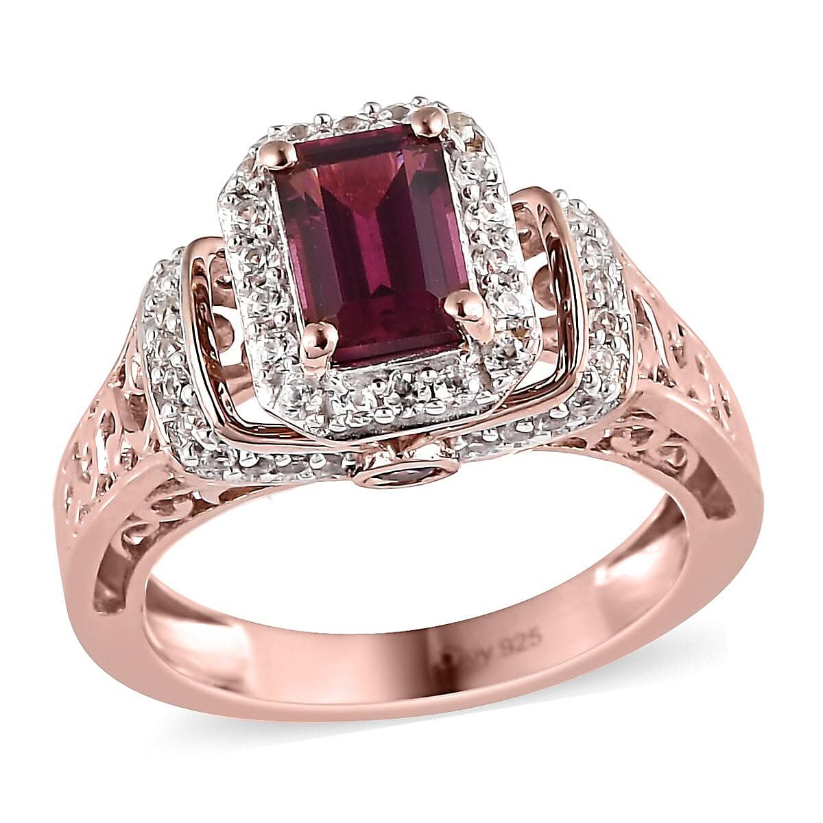 Natural Tanzanian Wine Garnet and Multi Gemstone Ring in Vermeil Rose Gold Over Sterling Silver 1.75 ctw