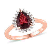 Natural Tanzanian Wine Garnet and Moissanite Halo Ring in Vermeil Rose Gold Over Sterling Silver 2.00 ctw