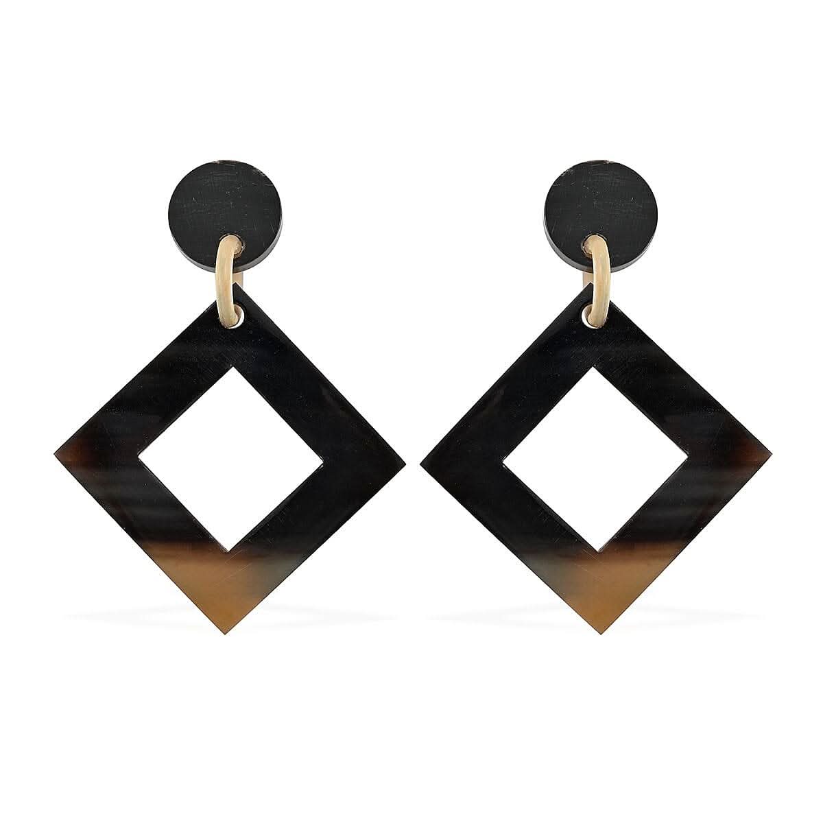 Black Ox Bone Earrings in Goldtone