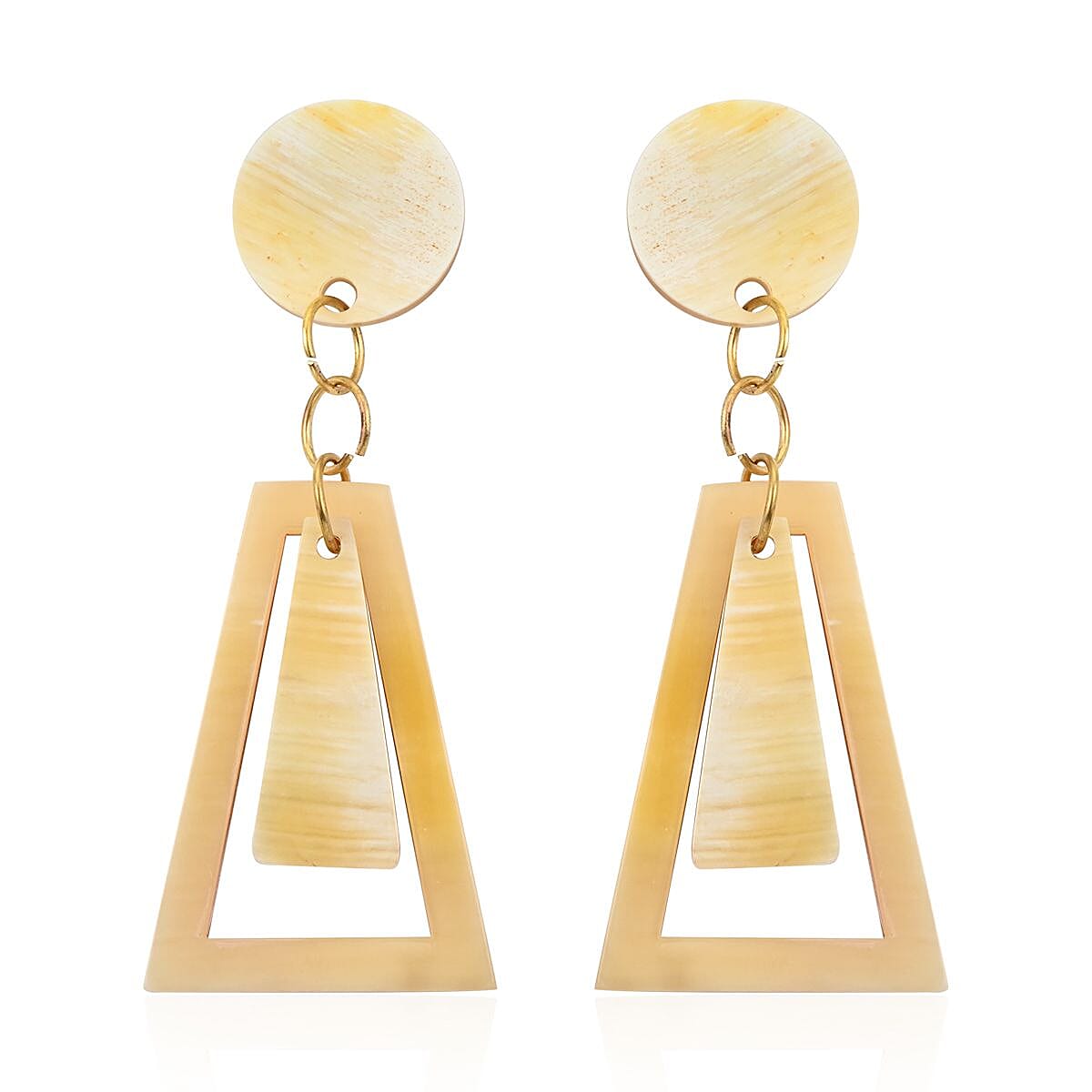 Ox Bone Dangle Earrings in Goldtone