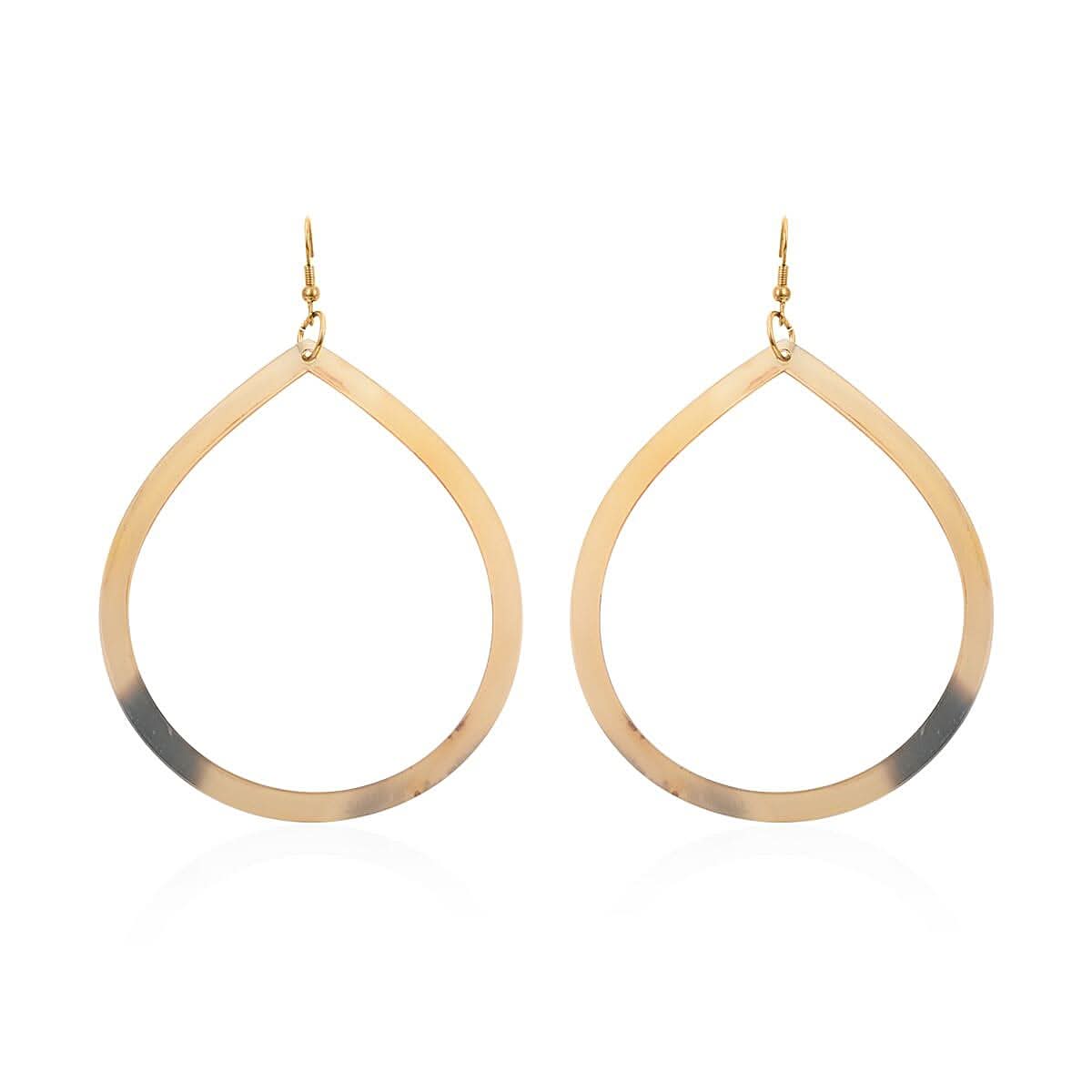 Ox Bone Pear Shape Earrings in Goldtone