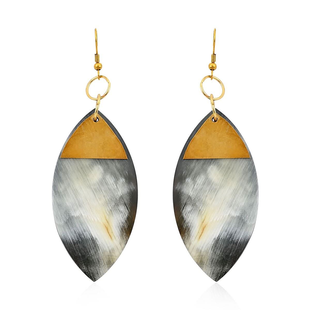 Ox Bone Marquise Shape Earrings in Goldtone