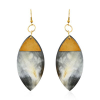 Ox Bone Marquise Shape Earrings in Goldtone