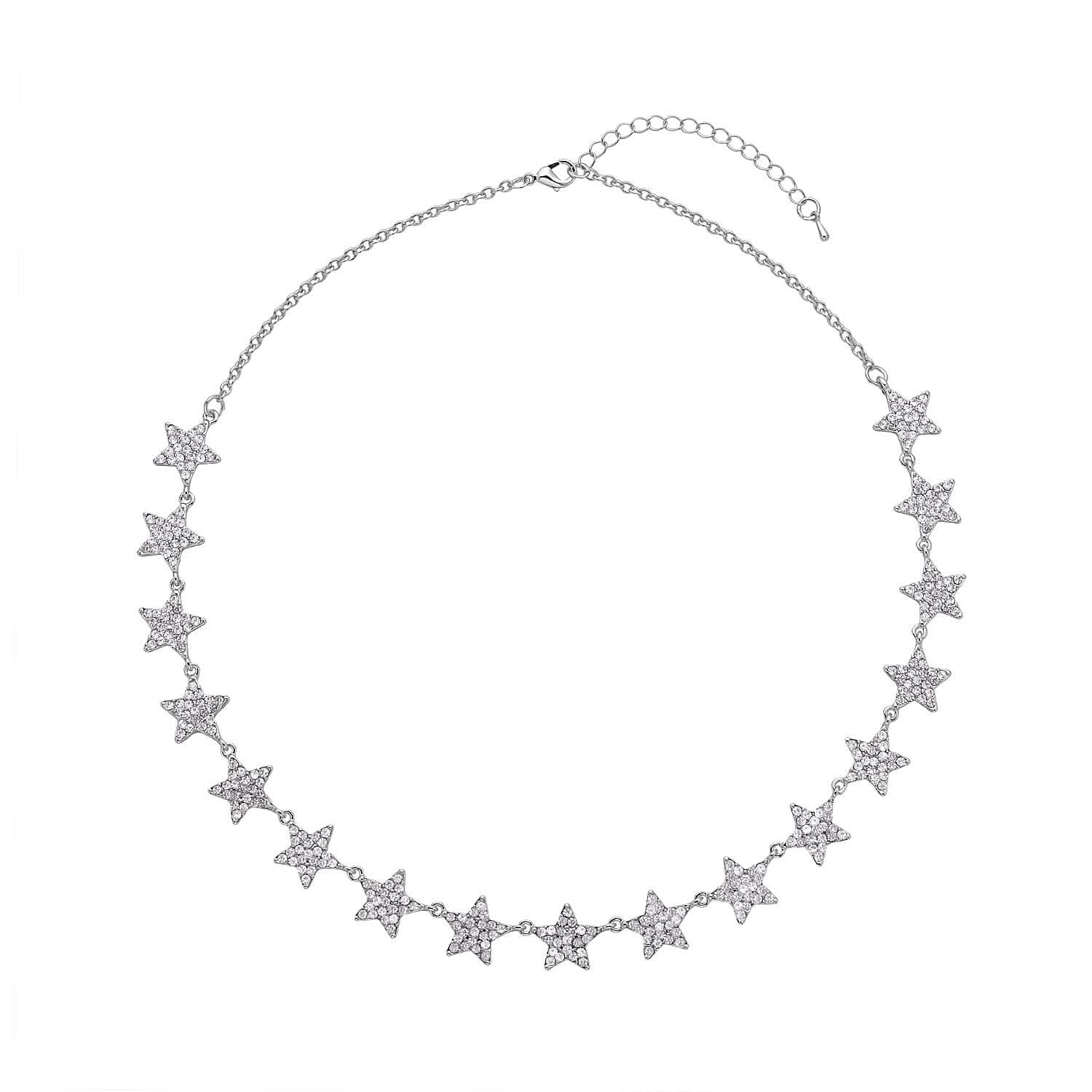 Austrian Crystal Star Necklace 20-22 Inches in Silvertone