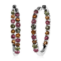 Multi-Tourmaline Inside Out Hoop Earrings in Platinum Over Sterling Silver 3.65 ctw