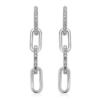 Austrian Crystal Paper Clip Dangle Earrings in Silvertone