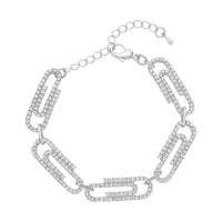 Austrian Crystal Paper Clip Bracelet in Silvertone (7.0-9.0In)