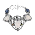 Bali Legacy Carved Bone and Multi Gemstone Toggle Clasp Bracelet in Sterling Silver (7.50 In) 9.00 ctw - Sticky add to cart bar