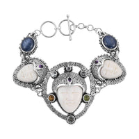 Bali Legacy Carved Bone and Multi Gemstone Toggle Clasp Bracelet in Sterling Silver (7.50 In) 9.00 ctw