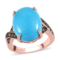 Premium American Natural Sleeping Beauty Turquoise and Natural Champagne Diamond Ring in Vermeil RG Over Sterling Silver 7.70 ctw