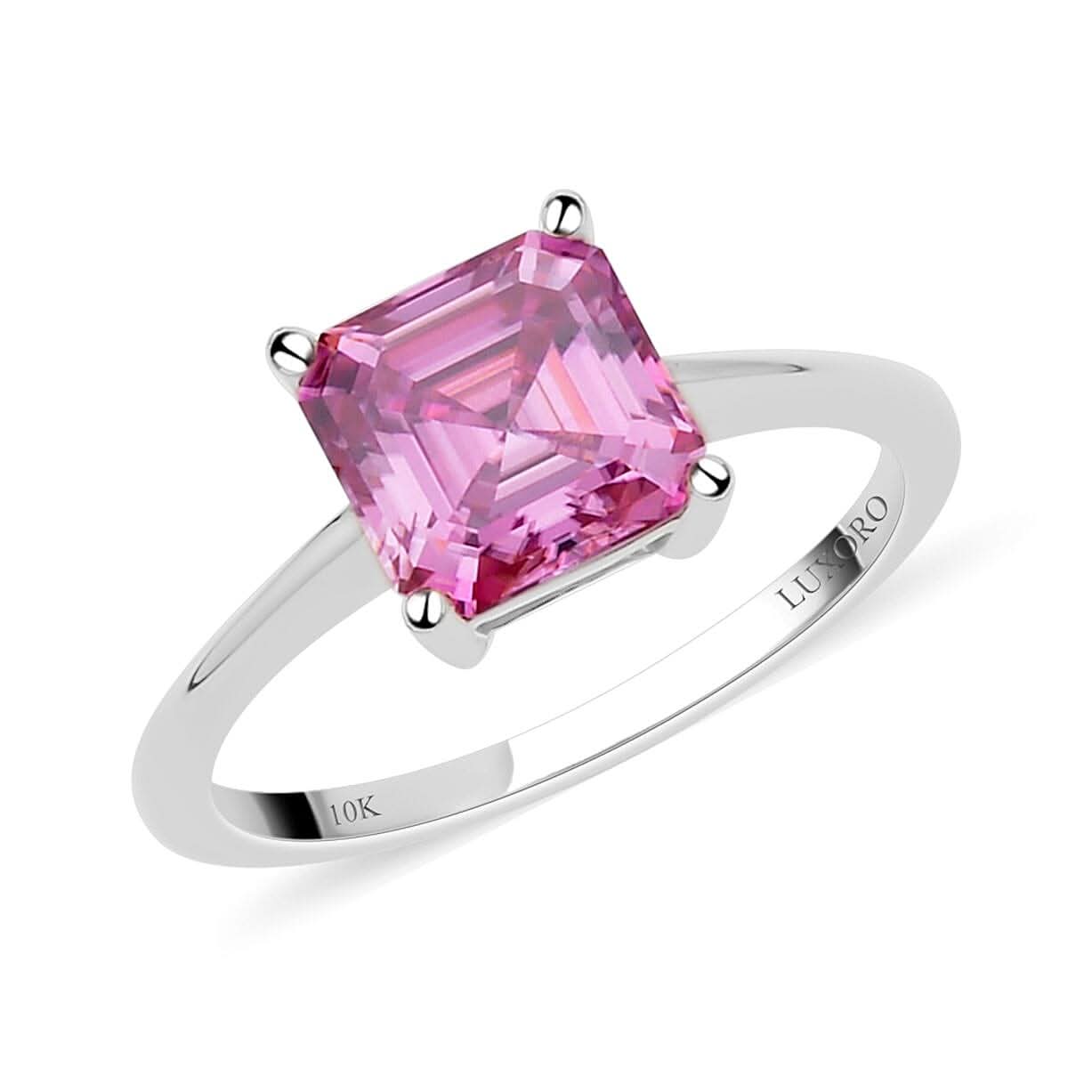 LUXORO 10K White Gold Asscher-Cut Pink Moissanite Solitaire Ring (Size 6.0) 2.50 ctw