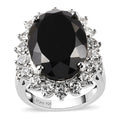 Australian Black Tourmaline and Natural White Zircon Sunburst Ring in Platinum Over Sterling Silver 18.90 ctw - Sticky add to cart bar