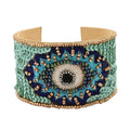 Multi Color Glass Seed Beaded Cuff Bracelet (7.0 In) and Dangle Earrings in Goldtone - Sticky add to cart bar