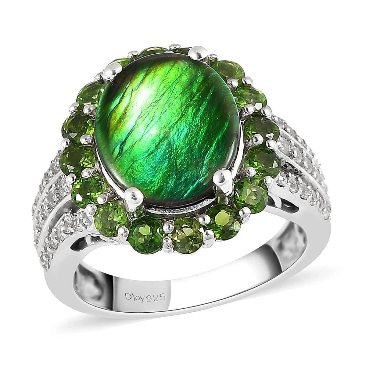 Premium Canadian Ammolite and Multi Gemstone Halo Ring in Platinum Over Sterling Silver 5.15 ctw