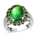Premium Canadian Ammolite and Multi Gemstone Halo Ring in Platinum Over Sterling Silver 5.15 ctw - Sticky add to cart bar