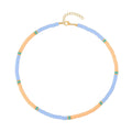 Simulated Orange and Blue Resin Beaded Necklace 20 Inches in Goldtone - Sticky add to cart bar