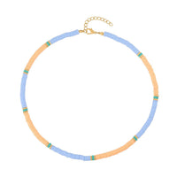 Simulated Orange and Blue Resin Beaded Necklace 20 Inches in Goldtone
