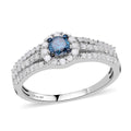 Blue and White Diamond Cocktail Ring in Rhodium & Platinum Over Sterling Silver 1.00 ctw - Sticky add to cart bar