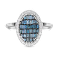 Blue Diamond (IR), Diamond Elongated Ring in Rhodium & Platinum Over Sterling Silver (Size 10.0) 0.50 ctw - Sticky add to cart bar