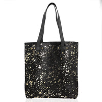 100% Genuine Hair on Leather Tote Bag Black/Golden