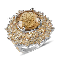 Blue Topaz and Madagascar Paraiba Apatite Floral Ring in Vermeil Yellow Gold and Platinum Over Sterling Silver (Size 10.0) 8.90 Grams 22.85 ctw