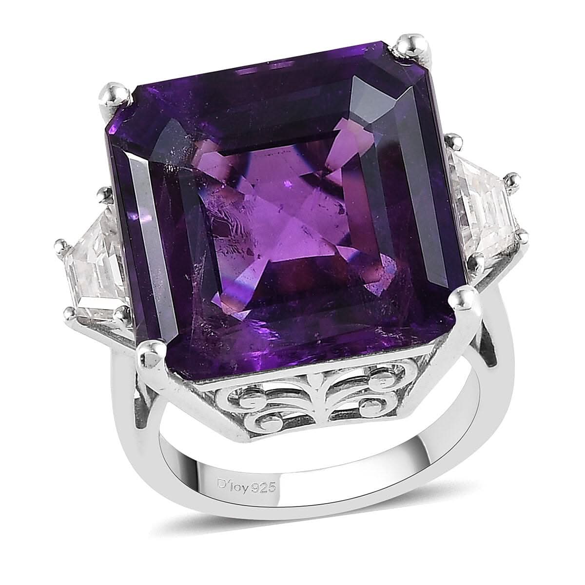 Flawless Orchid Amethyst and Moissanite Ring in Platinum Over Sterling Silver 20.50 ctw