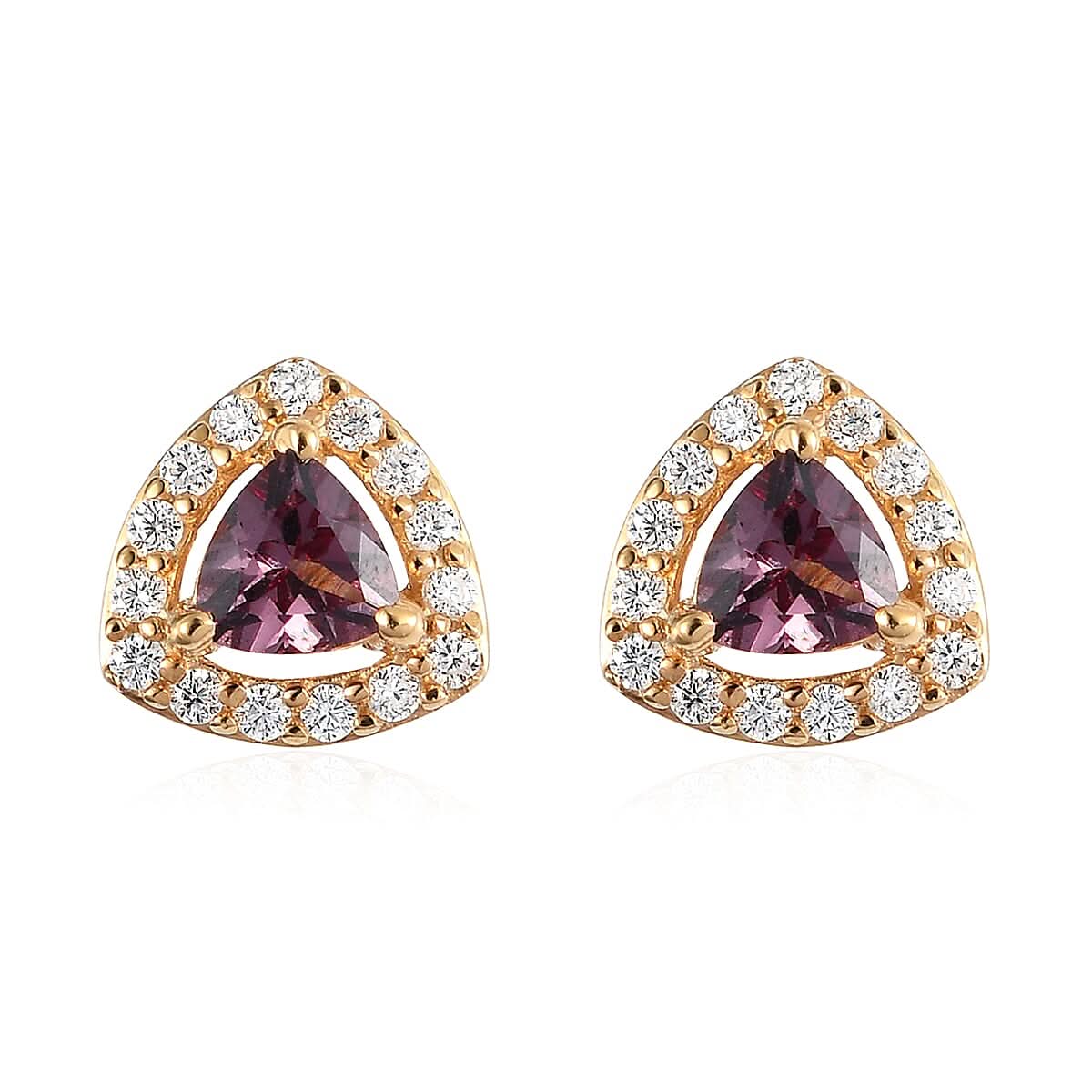 Merelani Color Change Garnet and Moissanite Halo Stud Earrings in Vermeil Yellow Gold Over Sterling Silver 0.80 ctw