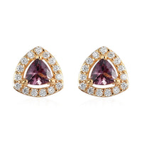 Merelani Color Change Garnet and Moissanite Halo Stud Earrings in Vermeil Yellow Gold Over Sterling Silver 0.80 ctw