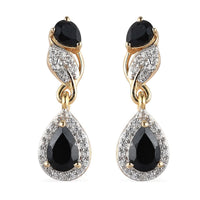 Thai Black Spinel and White Zircon Dangling Earrings in Vermeil YG Over Sterling Silver 1.90 ctw