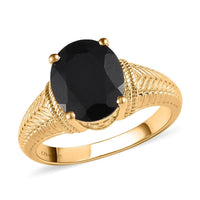 Natural Thai Black Spinel Solitaire Ring in Vermeil Yellow Gold Over Sterling Silver 4.85 ctw