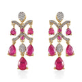 Pink Ruby (FF) and White Zircon Dangling Earrings in Vermeil YG Over Sterling Silver 6.25 ctw - Sticky add to cart bar