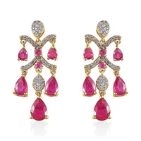 Pink Ruby (FF) and White Zircon Dangling Earrings in Vermeil YG Over Sterling Silver 6.25 ctw