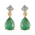 Brazilian Emerald and Diamond Drop Earrings in Vermeil Yellow Gold Over Sterling Silver 2.10 ctw - Sticky add to cart bar