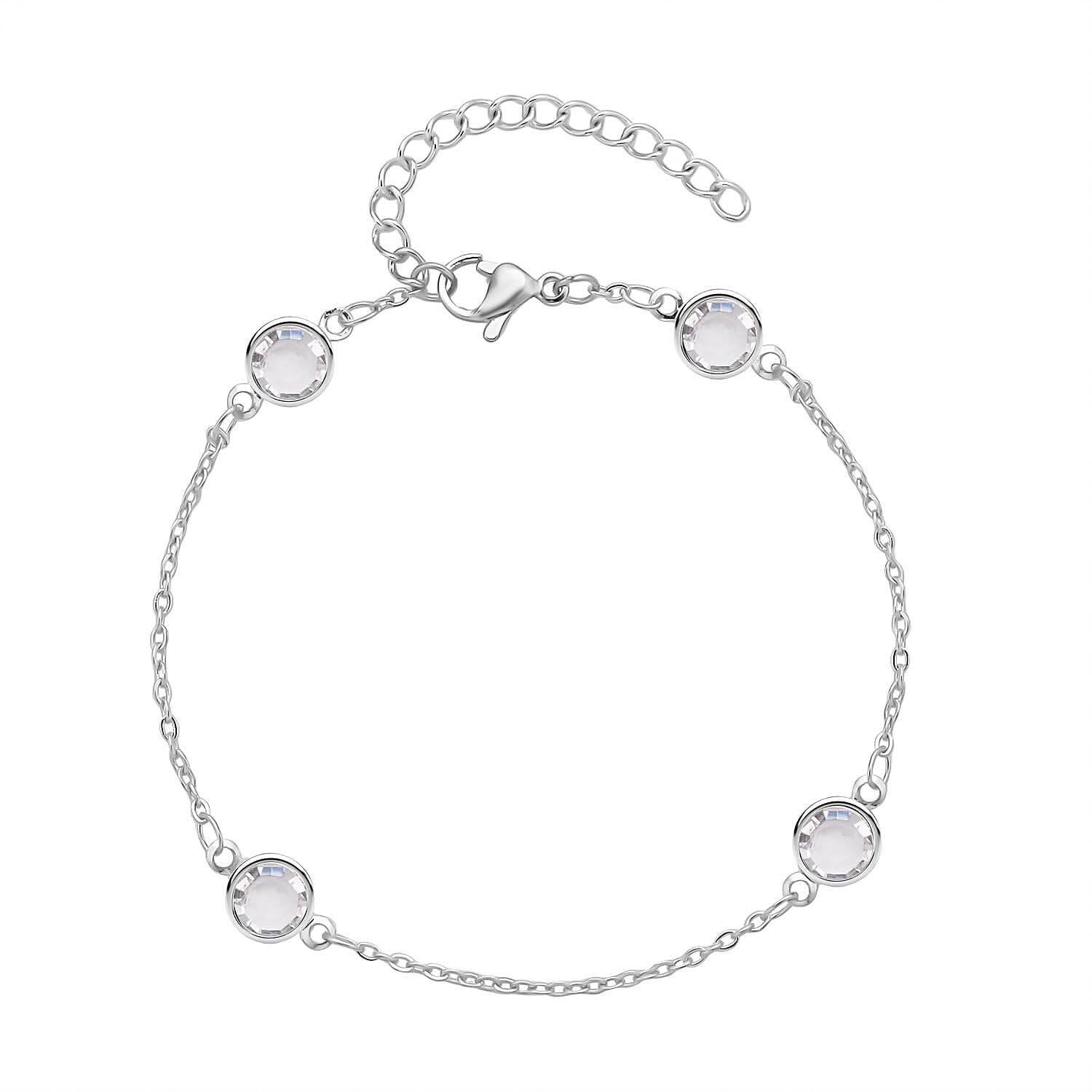 White Glass Bracelet in Stainless Steel (7.50-9.0In)