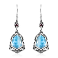 Larimar and Orissa Rhodolite Garnet Earrings in Sterling Silver 11.50 ctw
