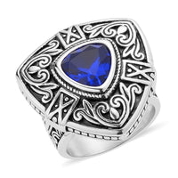Simulated Blue Diamond Filigree Ring in Black Oxidized Stainless Steel (Size 10.0)