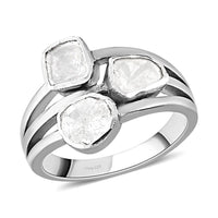 Polki Diamond Multi Shank Ring in Platinum Over Sterling Silver (Size 10.0) 0.50 ctw