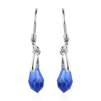 Sapphire Color Crystal Drop Earrings in Sterling Silver