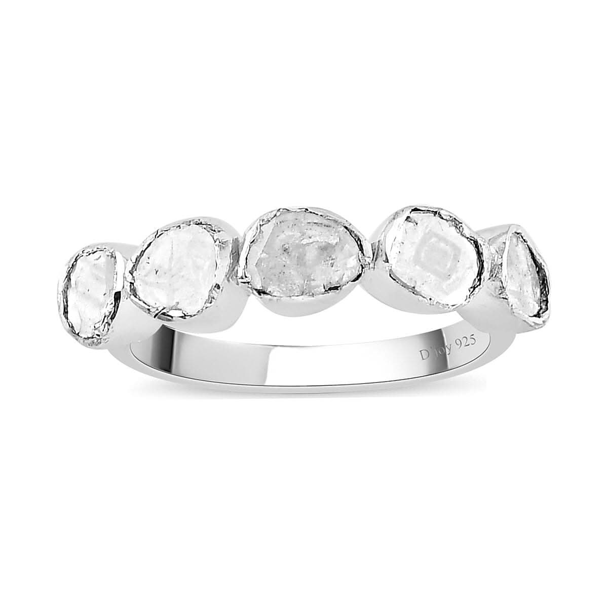 Polki Diamond Ring in Platinum Over Sterling Silver (Size 10.0) 0.50 ctw