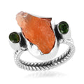 Artisan Crafted Rough Cut Jalisco Fire Opal and Natural Chrome Diopside Ring in Sterling Silver 5.40 ctw - Sticky add to cart bar