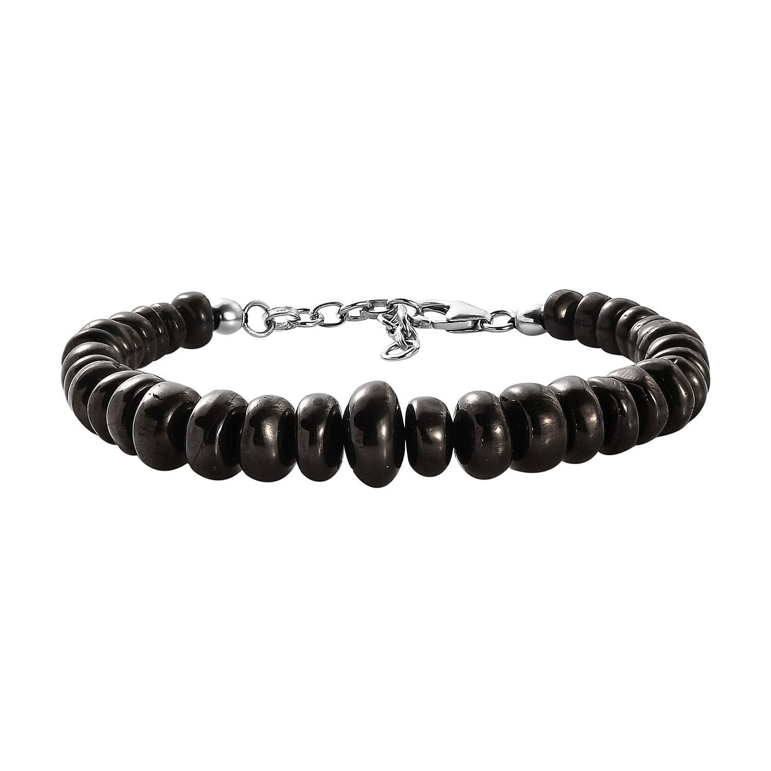 Elite Shungite Tumble Beaded Bracelet in Sterling Silver (6.50-8.50In) 57.00 ctw