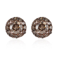 Natural Champagne Diamond Halo Stud Earrings in Vermeil RG Over Sterling Silver 1.00 ctw